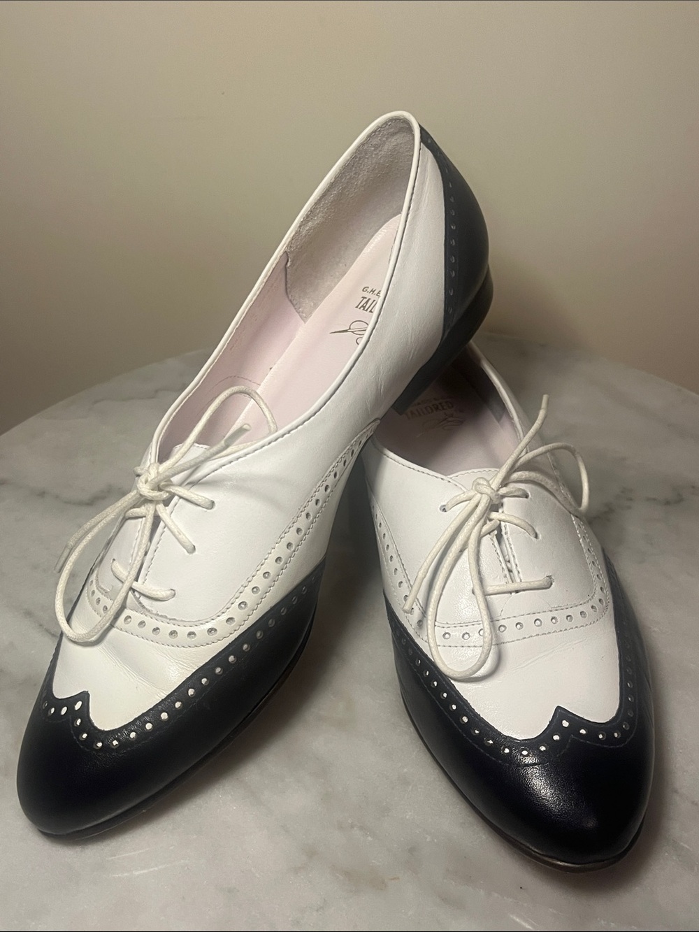 G.H. Bass & Co. Two-Tone Black and White Wingtip Lace-Up Flats